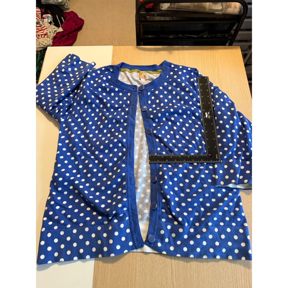 JM Collection Blue Polka Dot Cardigan Sweater Womens XL Button Cotton Blend